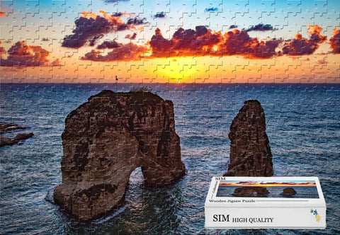 Sim,Handmade Premium Wooden Jigsaw with Glue Nobleness Gift - Beirut Lebanon Rocks Arch Sea Sunset,29.5 X 19.6 inch - 1000 Piece Jigsaw Puzzle