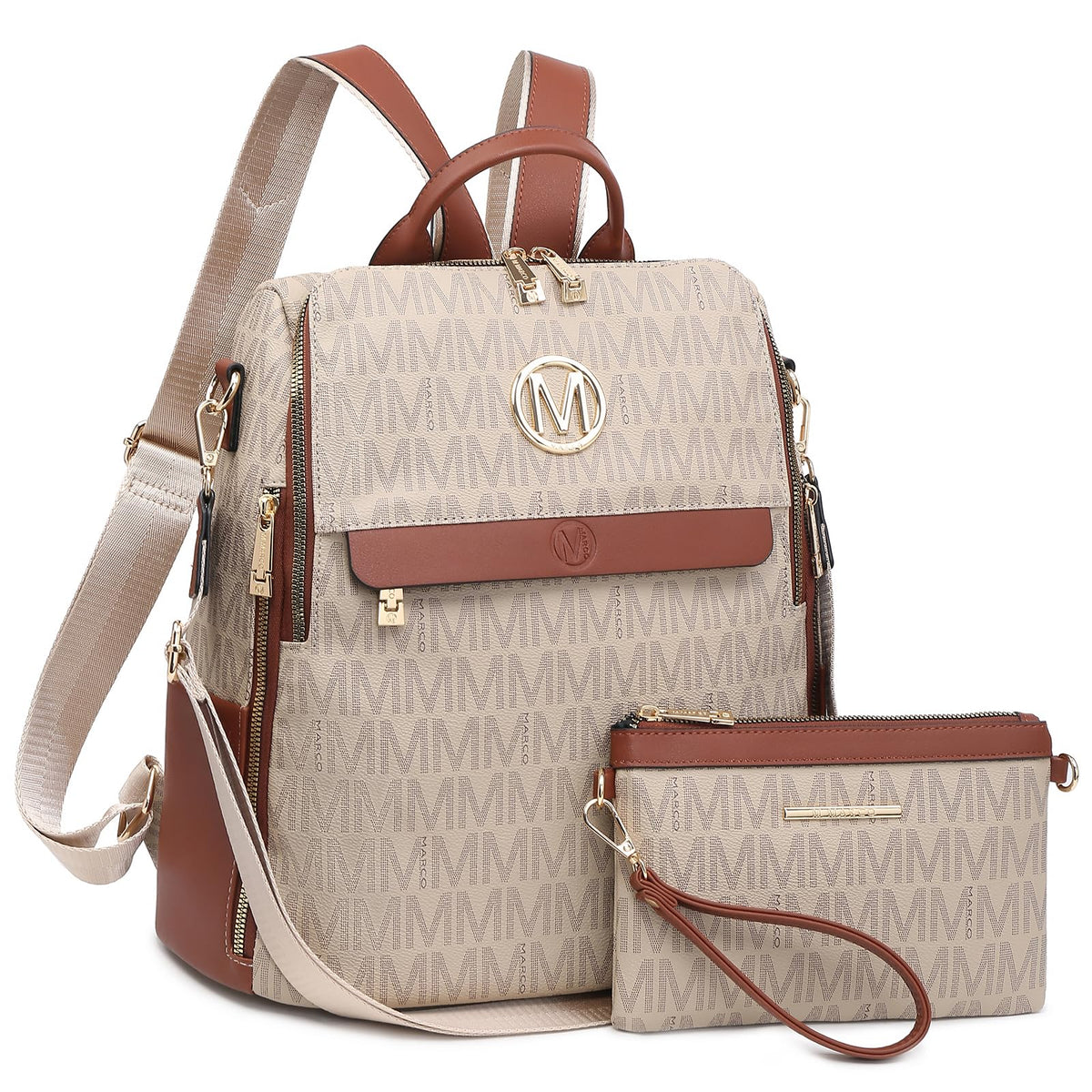 MKP Women Fashion Backpack Purse PU Leather Convertible Medium Ladies Rucksack Travel Shoulder Bags Handbag and Purse 2Pcs