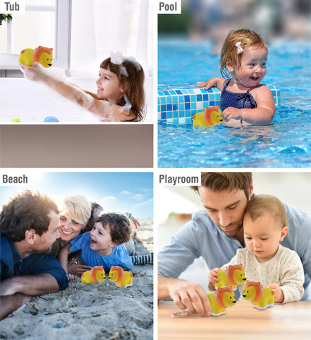 DolliBu Lion Bath Buddy Squirter - Floating Yellow Lion Rubber Bath Toy, Fun Water Squirting Bathtime Play for Toddlers, Cute Wild Life Zoo Animal Toy for The Bathtub, Beach, & Pool for Girls & Boys