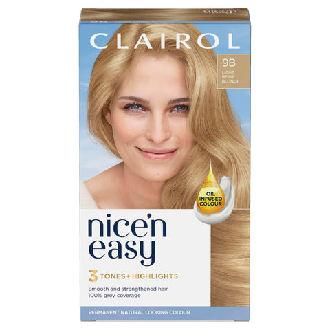 Clairol Nice'n Easy CrÃ¨me, Natural Looking Oil Infused Permanent Hair Dye, 9B Light Beige Blonde