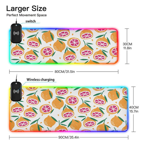 Citrus Lemon Wireless Charging Mouse Pad for Mobile Phone Extra Large Gaming Mousepad with 13 Lighting Modes Keyboard Mat for Gaming MacBook PC Laptop Desk Home Office