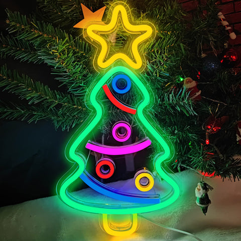 Christmas Tree Neon Light, LED Xmas Trees Neon Sign, Christmas Festival Neon Signs Lights for Wall Decor Art, USB Powered LED Neon Lights for Bedroom Kids' Room Birthday Bar Wedding Party