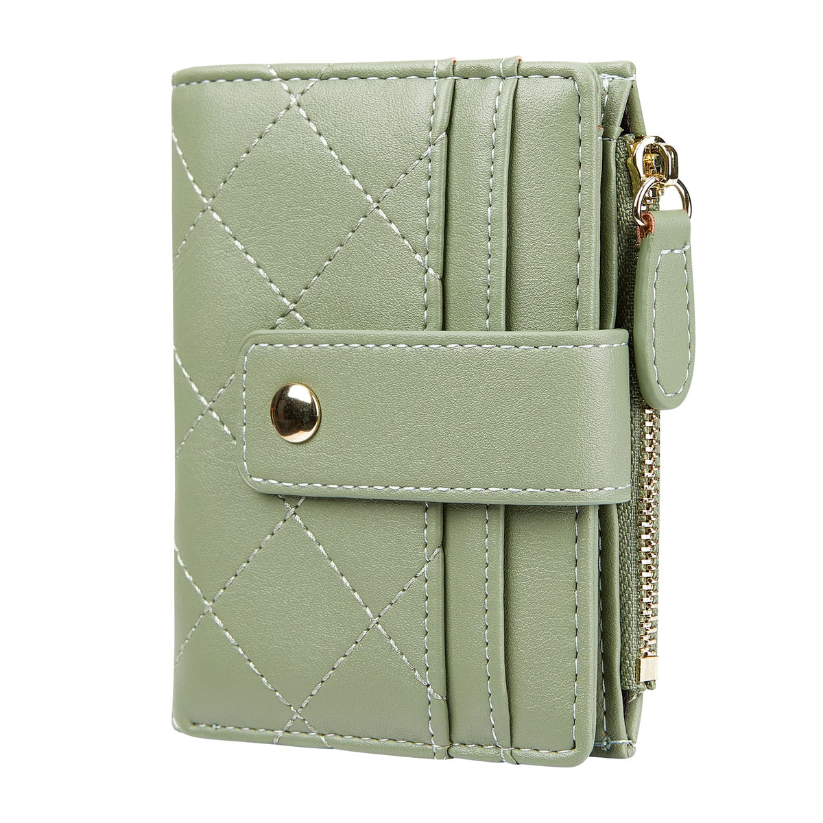 Cynure Women's Cute Leather Card Holder Small Compact Bifold Wallet with Zip Coin Pocket, Green