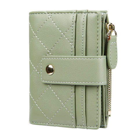 Cynure Women's Cute Leather Card Holder Small Compact Bifold Wallet with Zip Coin Pocket, Green
