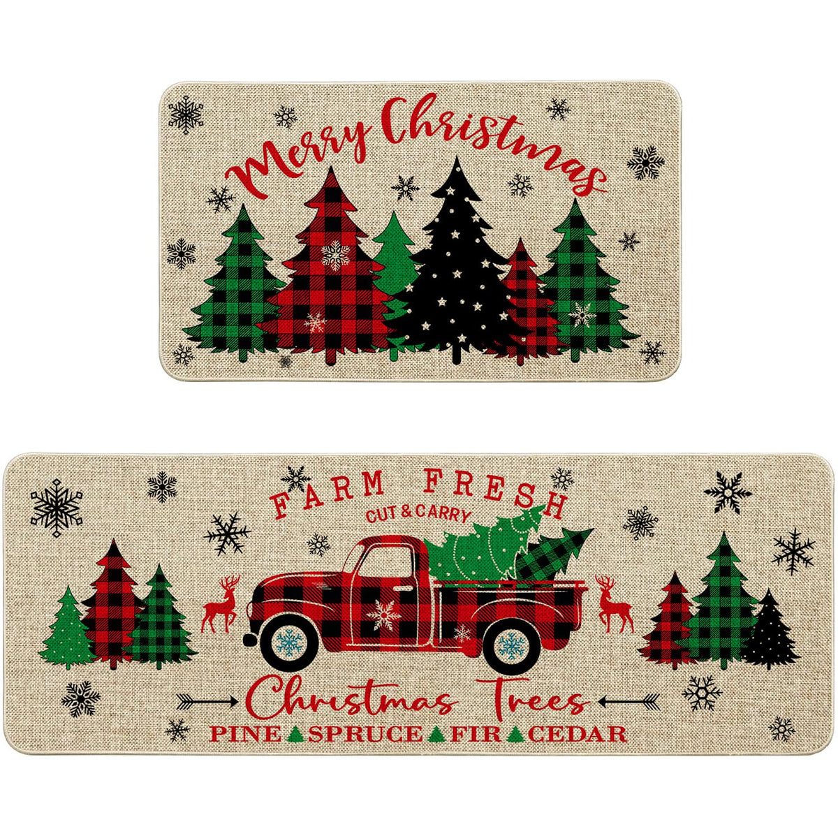 Christmas Kitchen Rug Mat Set of 2 Piece Kitchen Mats for Floor Snowflake Deer Christmas Kitchen Rugs Door Mat Decor Decorations