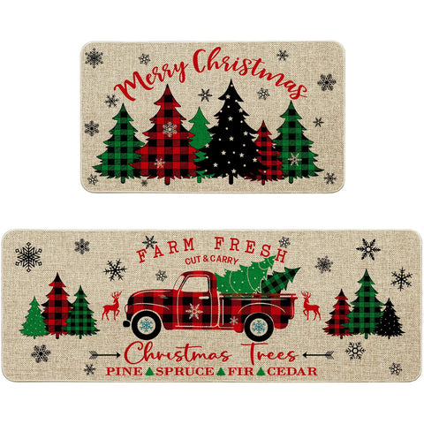 Christmas Kitchen Rug Mat Set of 2 Piece Kitchen Mats for Floor Snowflake Deer Christmas Kitchen Rugs Door Mat Decor Decorations