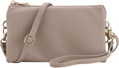B BRENTANO Vegan Leather Multi-Pocket Crossbody Purse/Clutch with Card Slots, Removable Wristlet & Adjustable Shoulder Strap, Taupe, S