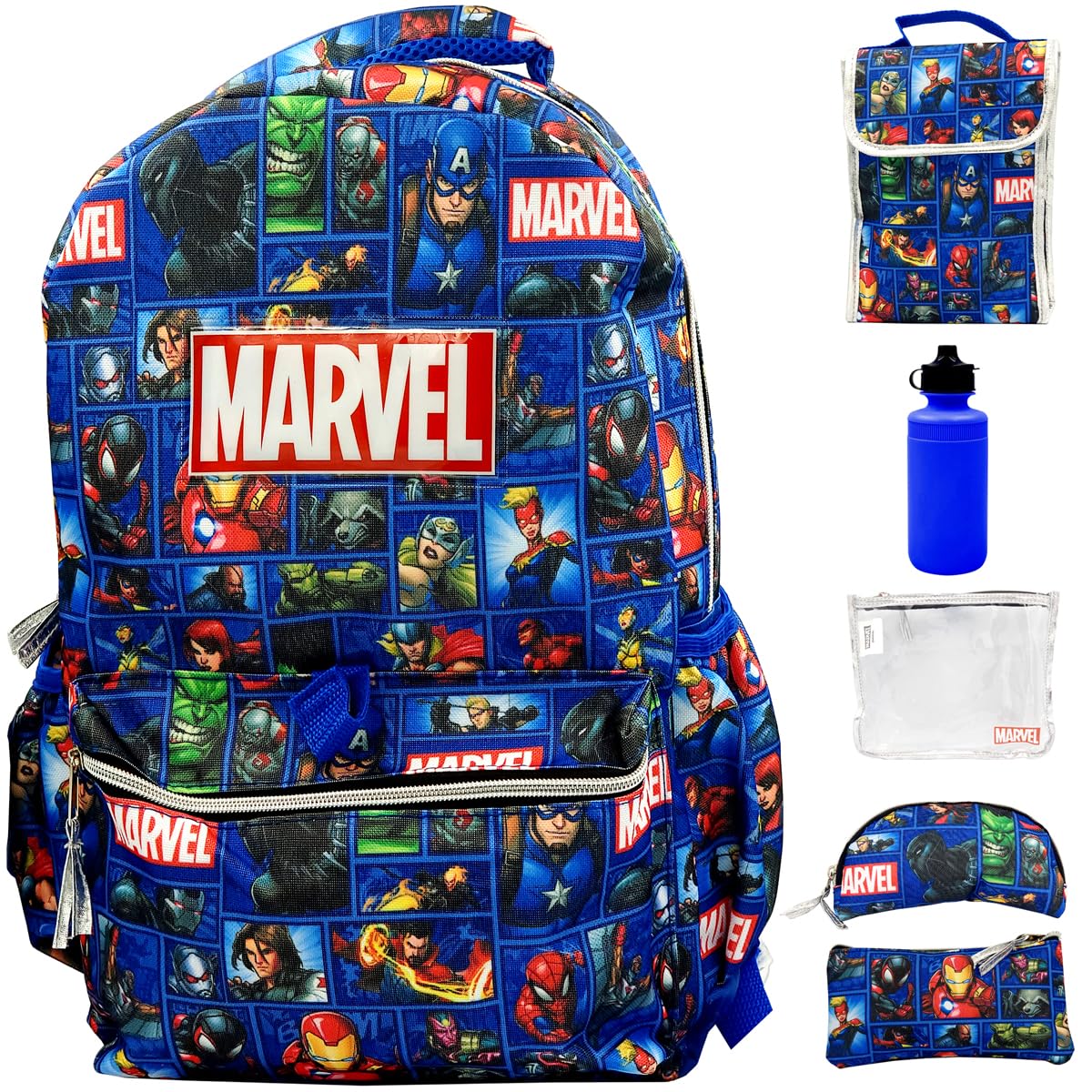 Marvel Backpack for Boys 4-8 Years 16 inch, 6 Piece Set, Kids Backpack with Lunch Box, Ideal for Back to School & Elementary Age