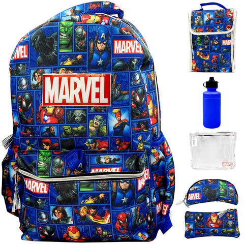 Marvel Backpack for Boys 4-8 Years 16 inch, 6 Piece Set, Kids Backpack with Lunch Box, Ideal for Back to School & Elementary Age