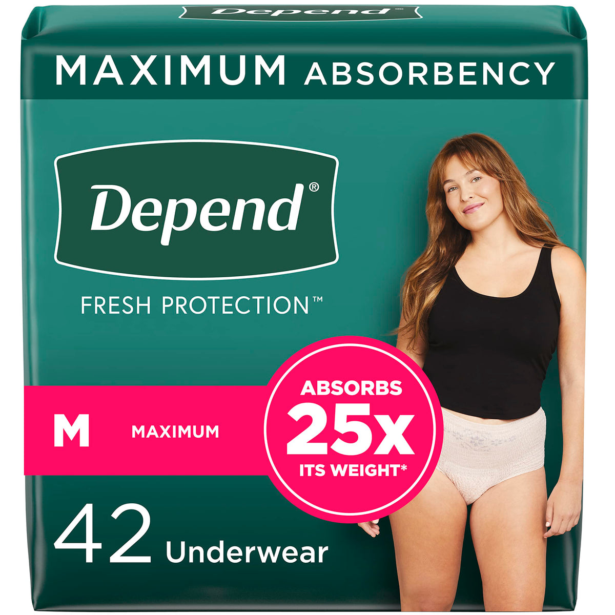 Depend FIT-Flex Incontinence Underwear for Women, Blush, Medium, 42 Count