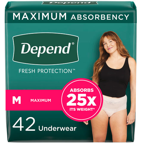 Depend FIT-Flex Incontinence Underwear for Women, Blush, Medium, 42 Count