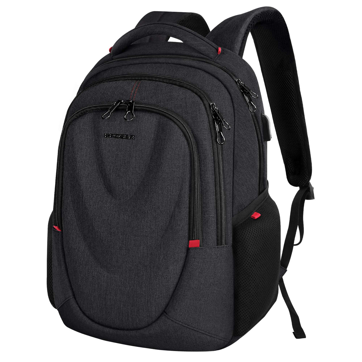 KROSER Laptop Backpack for 17.3 Inch Laptop Anti-Theft Large Computer Backpack with USB Charging Port Water-Repellent Casual Daypack for Travel/Business/School/College/Men/Women-Black Red