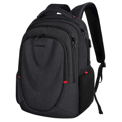 KROSER Laptop Backpack for 17.3 Inch Laptop Anti-Theft Large Computer Backpack with USB Charging Port Water-Repellent Casual Daypack for Travel/Business/School/College/Men/Women-Black Red