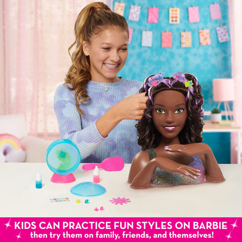 Barbie Tie-Dye Deluxe 21-Piece Styling Head, Black Hair, Includes 2 Non-Toxic Dye Colors, Kids Toys for Ages 3 Up by Just Play