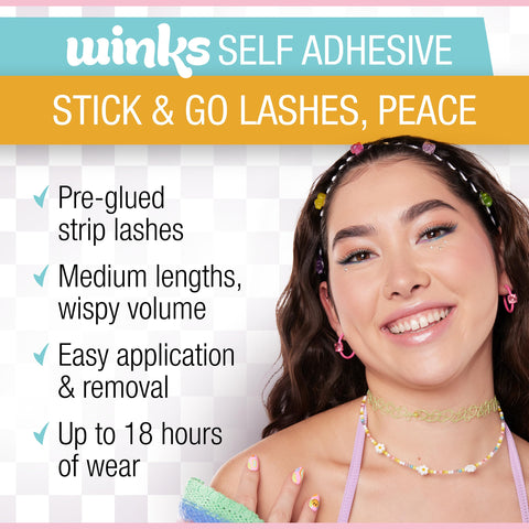Ardell Winks Self Adhesive Lashes, Peace, Easy-to-Apply, Lightweight, Full-Volume Flare, No Glue Needed, 1-pair
