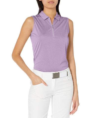 Callaway Women's Quarter Zip Heather Sleeveless Golf Polo Shirt, with Moisture-Wicking Fabric and Sun Protection, English Lavender Htr, M