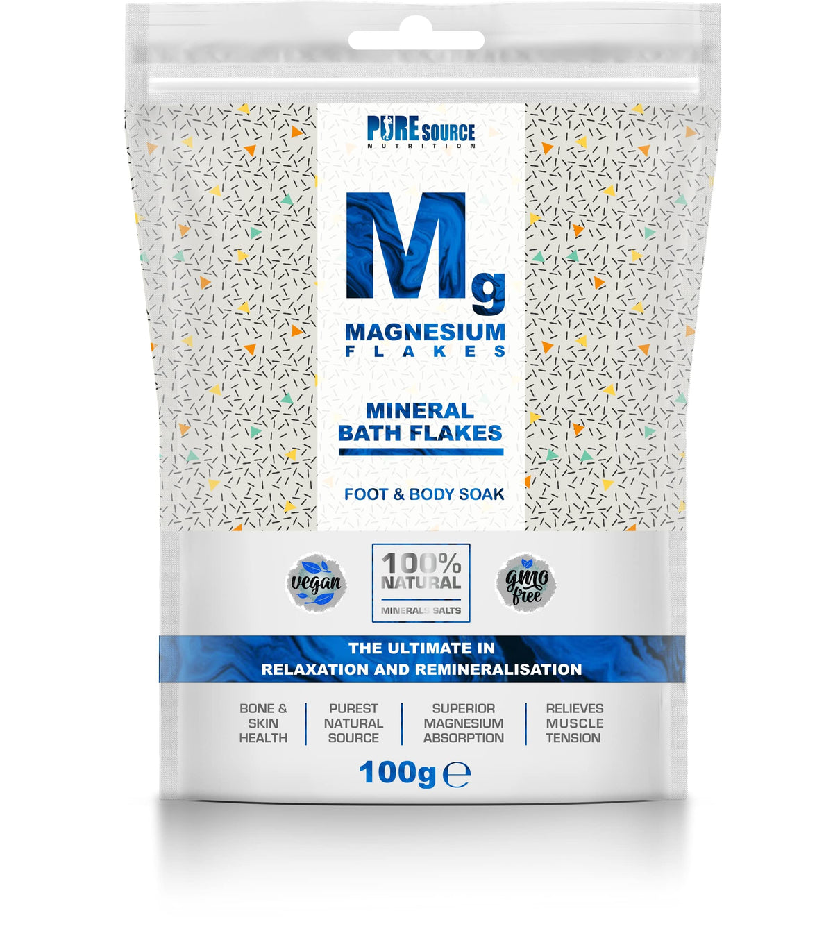 Magnesium Flakes 100g Foot Body Bath Soak Mineral Bath Flakes for Bath Dead Sea Salt Chloride Salts - Vegan - GMO Free - Gluten Free by PSN