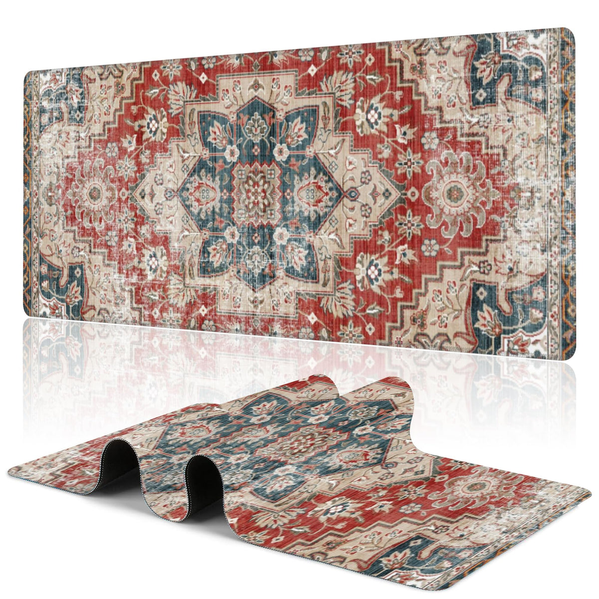 Uiaoiais Desk Pad,Persian Style Textile Rug Texture Gaming Mouse Pad,31.5"X15.7" Extended Gaming Mouse Pad Mat with Stitched Edge Non-Slip Base Big Mouse Pad for Office Keyboard Laptop