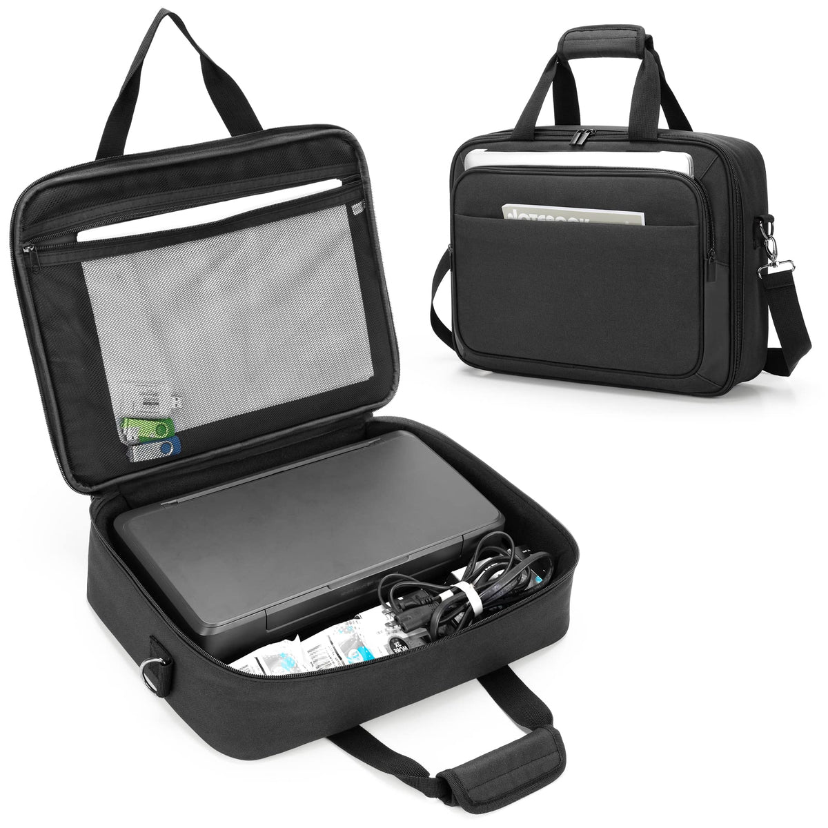 samdew Mobile Printer Bag Compatible with HP Officejet 250/200, HP Tango/Tango X, Portable Printer Carrying Bag for Business, with Laptop Layer(up to 14"), Shoulder & Trolley Strap, Bag Only