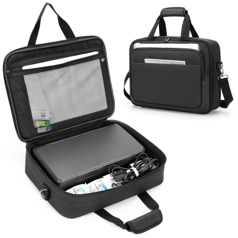samdew Mobile Printer Bag Compatible with HP Officejet 250/200, HP Tango/Tango X, Portable Printer Carrying Bag for Business, with Laptop Layer(up to 14"), Shoulder & Trolley Strap, Bag Only