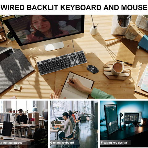 SOLUSTRE Office Keyboard Ergonomic Wired USB Computer Keyboard Wired Keyboard Wired Notebook Gaming Keyboard Wired Computer Keyboard Wired Laptop USB Keyboard Mechanical Keyboard Suite LED