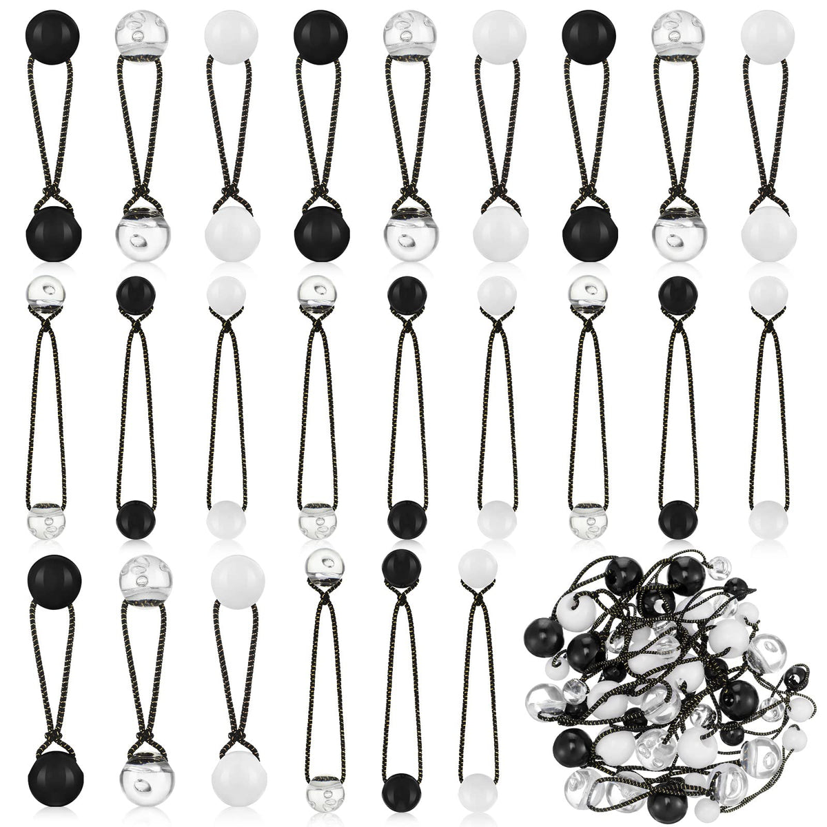 Jutom 24 Pieces Hair Ties 20mm Hair Balls Bubble Ponytail Holders for Girls double Bead Bubble Hair Ties Colorful 80s 90s Hair Elastic Accessories for Baby Toddler(Black and White Series)