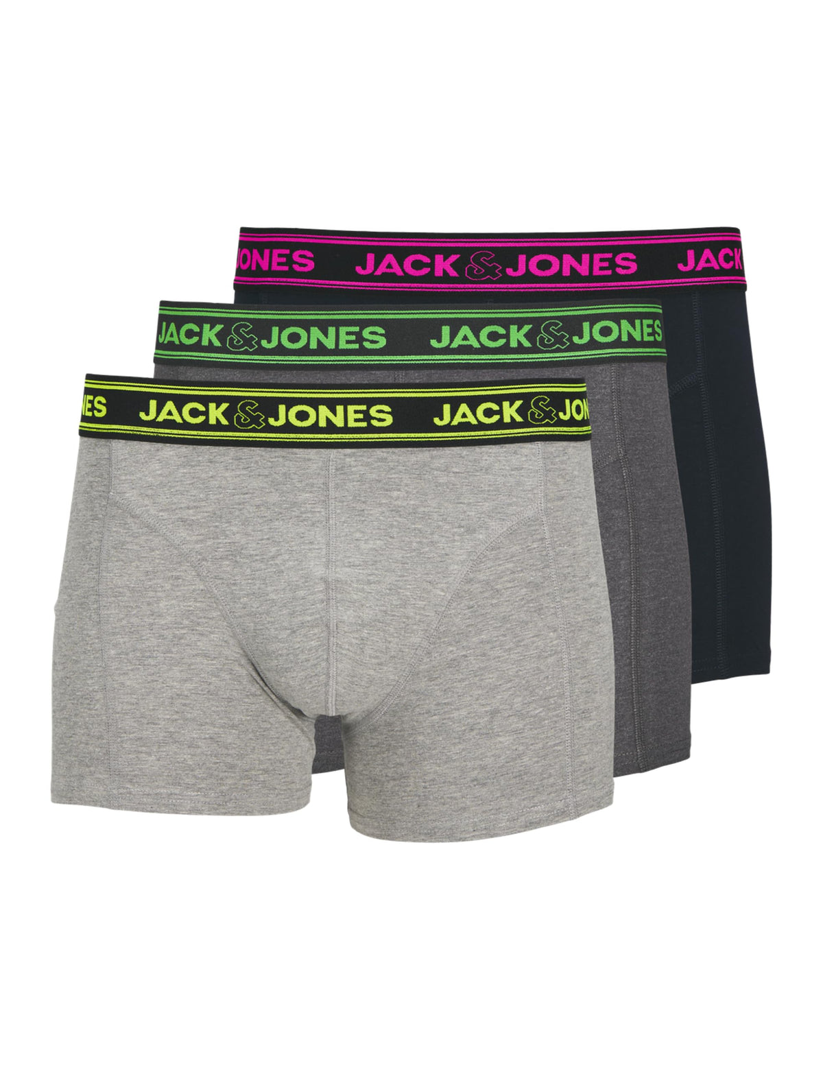 JACK&JONES Men's JACETHAN Solid Trunks 3 Pack SN Boxer Shorts, Dark Grey Melange/Pack:Navy Blazer-Light Grey Melange, XXL (Pack of 3)