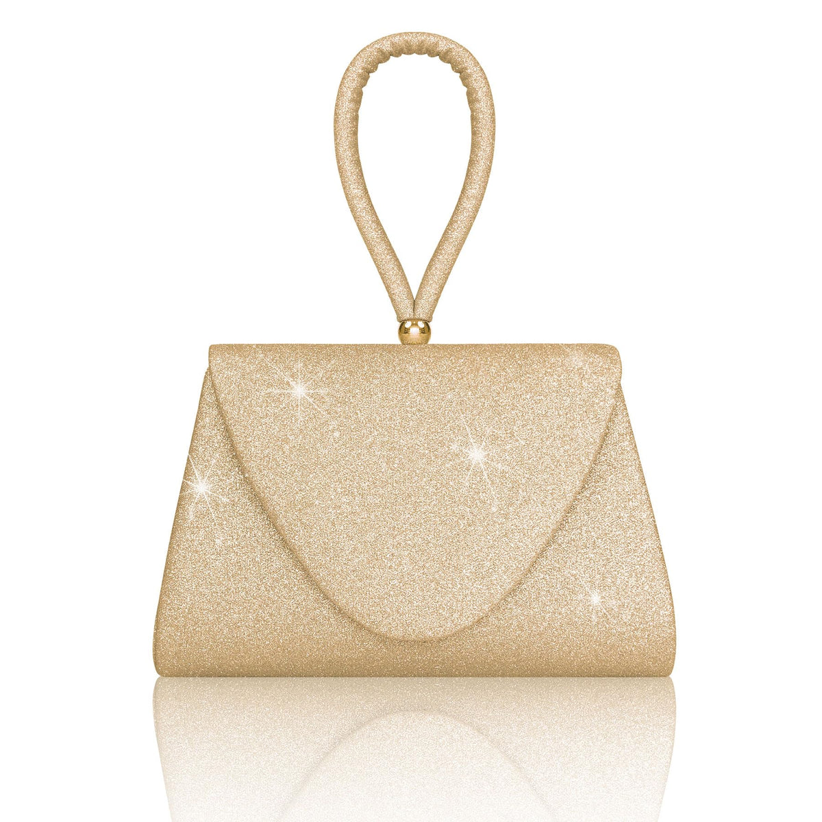 Larcenciel Women's Clutches, Sparkly Gold Top Handle Evening Clutch Bag with Detachable Chain, Ladies Elegant Handbags Sequin Envelope Crossbody Shoulder Bag for Party, Prom, Wedding, 20x13.5x4cm