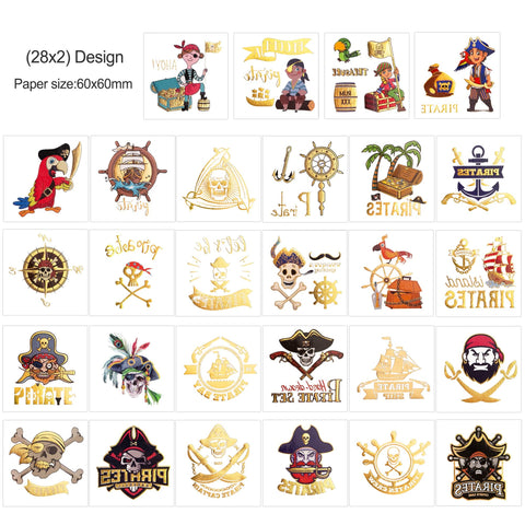 Konsait 56 Sheets Glitter Pirate Temporary Tattoos for Kids, Pirate Tattoos Girls Boys Pirate Party Supplies Favors Decorations, Pirate Birthday Party Bag Filler, Halloween Costume Accessories