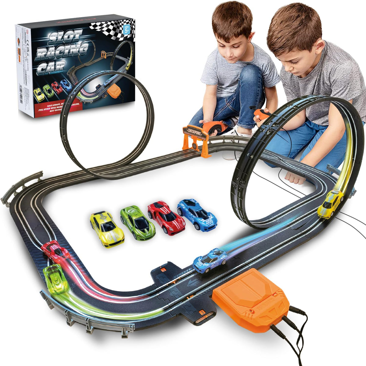 Atlasonix Slot Car Race Tracks Sets - Slot Cars, Race Tracks & Accessories Electric Race Car Track, Dual Electric Race Track, Electric Race Car Track Set for Girls & Boys Age 5 Years+