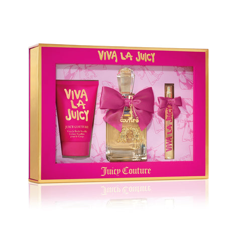 Juicy Couture,3 Piece Fragrance Set Viva La Juicy Eau De Parfum,Women's Perfume Set Includes EDP Spray Perfume,Mini Perfume & Body Lotion -Fruity & Sweet Travel Perfume & Travel Body Lotion for Women