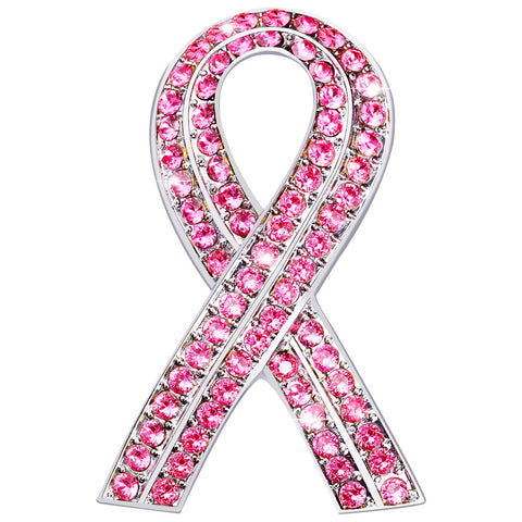 WILLBOND 8 Pieces Breast Cancer Awareness Pins Pink Brooch Pin Ribbon Crystal Lapel Pin for Women