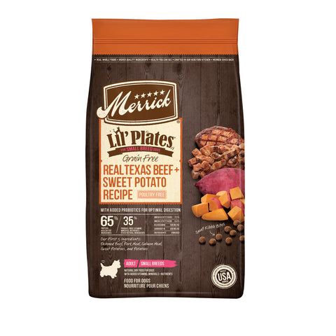 Merrick LilÃƒÆ’Ã†â€™Ãƒâ€šÃ‚Â¢ÃƒÆ’Ã‚Â¢ÃƒÂ¢Ã¢â€šÂ¬Ã…Â¡Ãƒâ€šÃ‚Â¬ÃƒÆ’Ã‚Â¢ÃƒÂ¢Ã¢â€šÂ¬Ã…Â¾Ãƒâ€šÃ‚Â¢ Plates Premium Grain Free Dry Dog Food For Small Dogs, Real Texas Beef And Sweet Potato Kibble - 12.0 lb. Bag