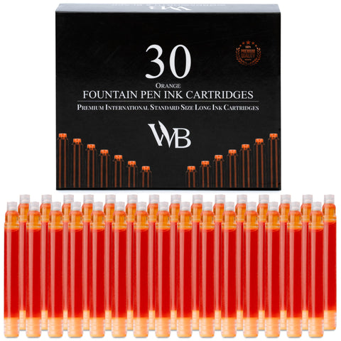 Wordsworth & Black Fountain Pen Ink Refills - Set of 30 Orange Ink Cartridges - International Standard Size - Length APPR 2.04 Inch - Base Diameter APPR 0.24 Inch - Disposable and Generic