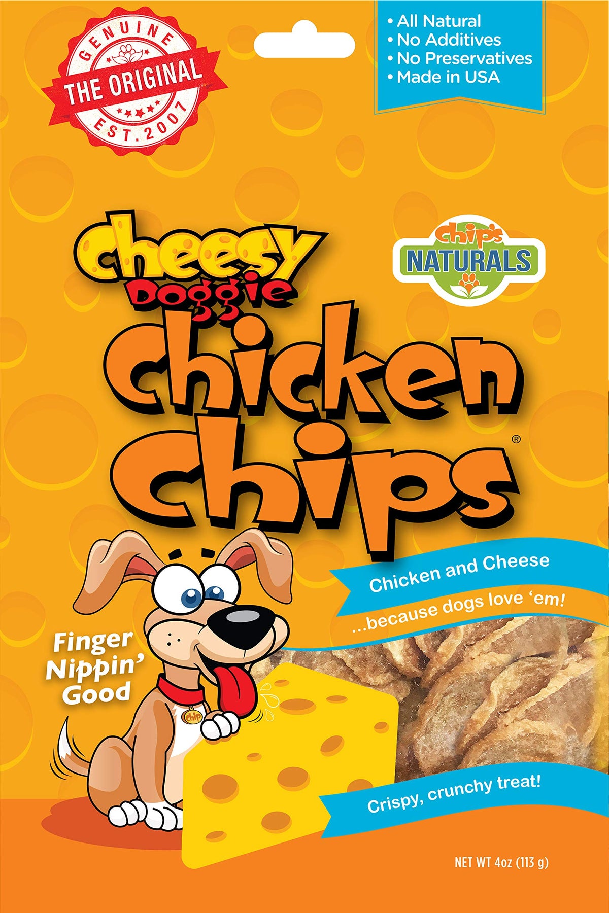 Yeegfeycc Cheesy Doggie Chicken Chips | Dog Treats Made in USA - 4 oz 100% Chicken