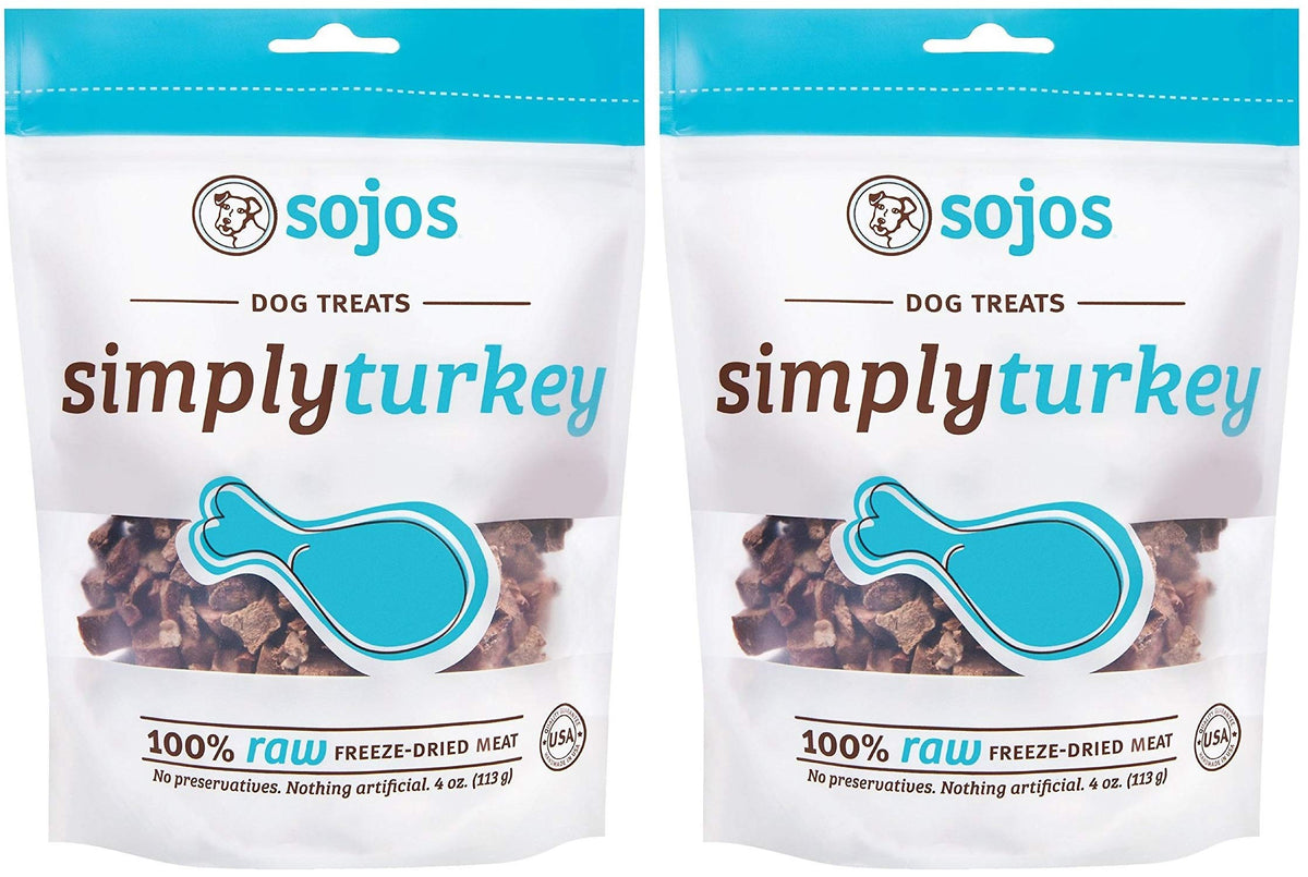 SOJOS 2 Pack of Simply Turkey Dog Treats, 4 Ounces each, 100 Percent Raw Freeze-Dried Meat, Made in the USA