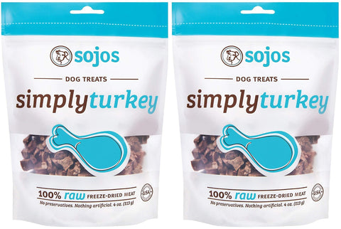 SOJOS 2 Pack of Simply Turkey Dog Treats, 4 Ounces each, 100 Percent Raw Freeze-Dried Meat, Made in the USA