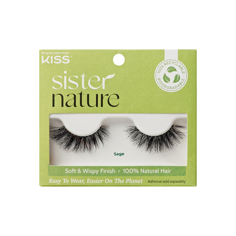 KISS Sister Nature, False Eyelashes, Sage', 12 mm, Includes 1 Pair Of Lash, Contact Lens Friendly, Easy to Apply, Reusable Strip Lashes