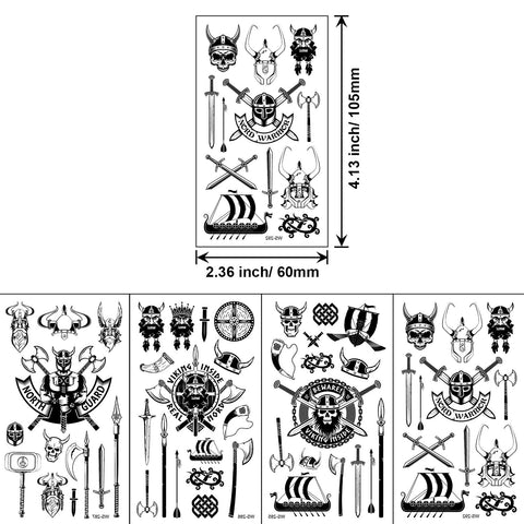 Konsait 130+ Tiny Pirate Temporary Tattoos, Black Viking Pirate Fake Tattoos Body Art Stickers for Girls Boys Kids Party Bag Filler Children's Birthday Gift Pirate Party Supplies Favors Face Hand Arm