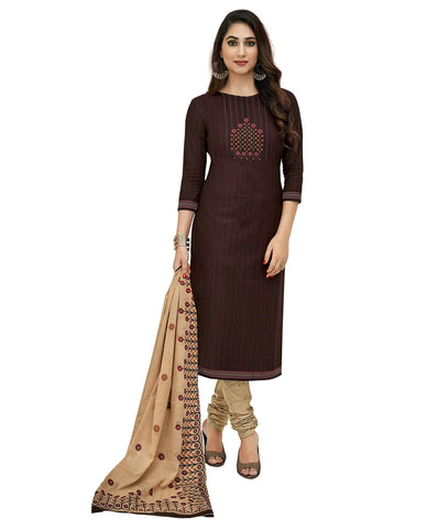 Miraan Women's Cotton Printed Readymade Salwar Suit Large Brown