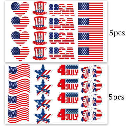 4 of July Tattoo- 160Pcs Independence Day Tattoo Sticker July 4 Temporary Tattoos Sticker Decal National Flag Hats Heart Star Design for Kids Adult Fake Body Decal Independence Day Party Favor Supplies Gift Decoration 10 sheets
