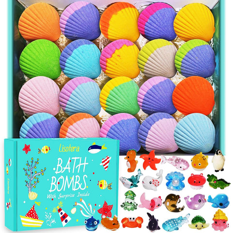 20 Pack Bath Bombs for Kids with Surprise Inside, Shell Bath Bombs Gift Set with Sea Animals for Christmas, Birthday Halloween Party Favors, Bubble Bath Fizzy Bath Bomb for Girls Boys