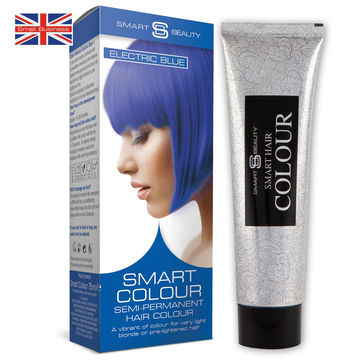 Smart Beauty Electric Blue Hair Dye Semi Permanent, Bright Blue Hair Dye Perfect for Light Blonde, with Non-Drip Pre Mixed Formulation with Hair Conditioning Cream, Hair Colour, Vegan, Cruelty Free