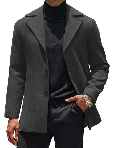 COOFANDY Mens Peacoat Jacket Notched Collar Trench Coat Mid Long Winter Coat Fashion