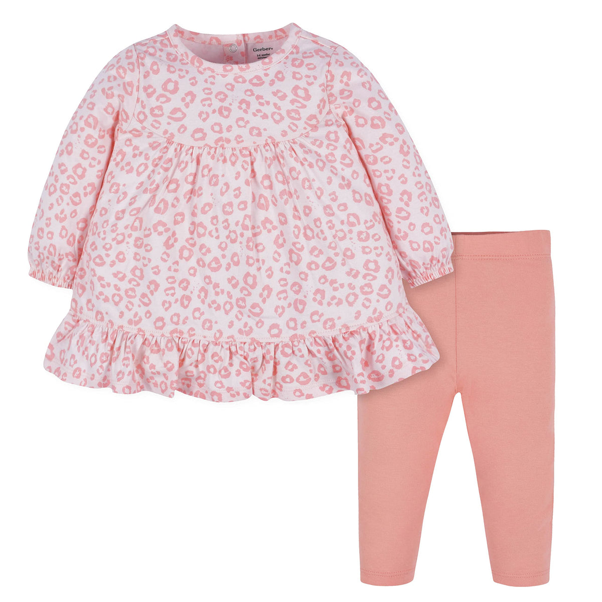 Gerber Baby Girls Toddler 2-Piece Long Sleeve Dress & Leggings Set, Pink Leopard, 18 Months