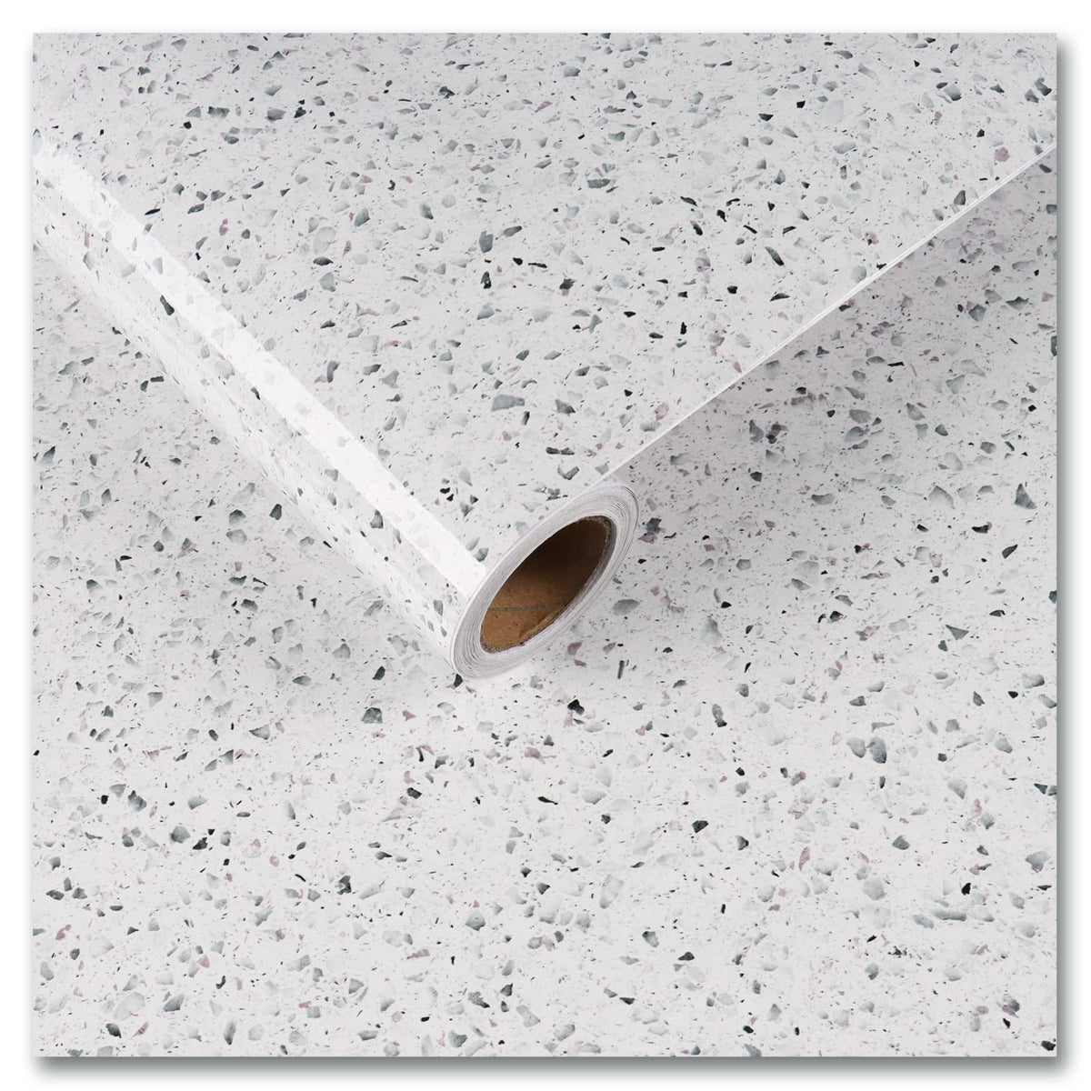 CRE8TIVE Granite Contact Paper 24"x118" White Granite Wallpaper Peel and Stick Countertops Self Adhesive Waterproof Marble Glossy Vinyl Paper Roll for Kitchen Bathroom Cabinets Counters Desk Decor