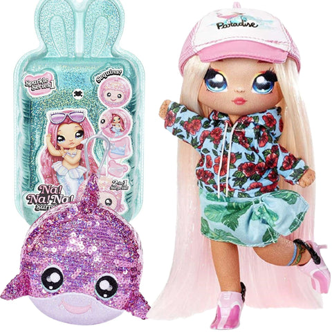 Na Na Na Surprise 2-in-1 Fashion Doll and Sparkly Sequined Purse Sparkle Series - Krysta Splash, 7.5" Surfer Doll