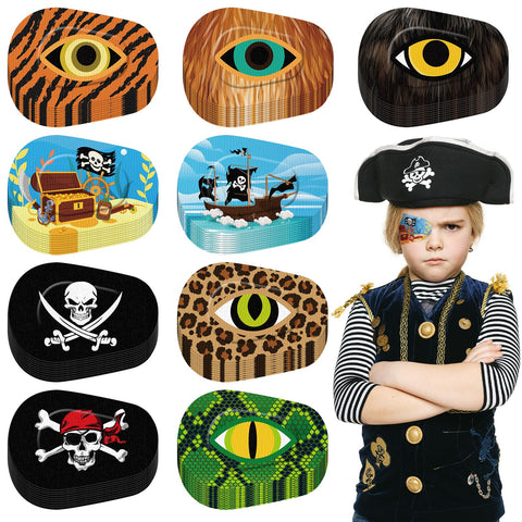 Panelee Adhesive Eye Patches for Kids Boys Bulk Halloween Pirate Eye Patch Toddler Eye Patches Breathable Material, Light Blocking Cotton Colorful and Fun Designs for Boys, 9 Styles(90 Pcs)