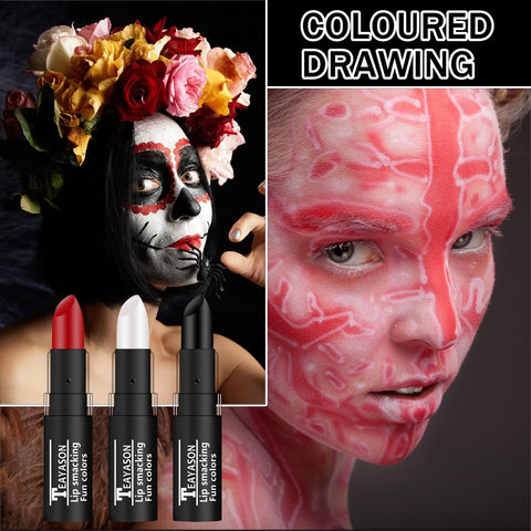 3 PCS Eye Black Stick,White Red Cream-Blendable Stick Highly Pigmented Eye Black Baseball/Football/Softball,Face Body Paint Stick Black Matte Lipstick for Goth Clown SFX Halloween Makeup