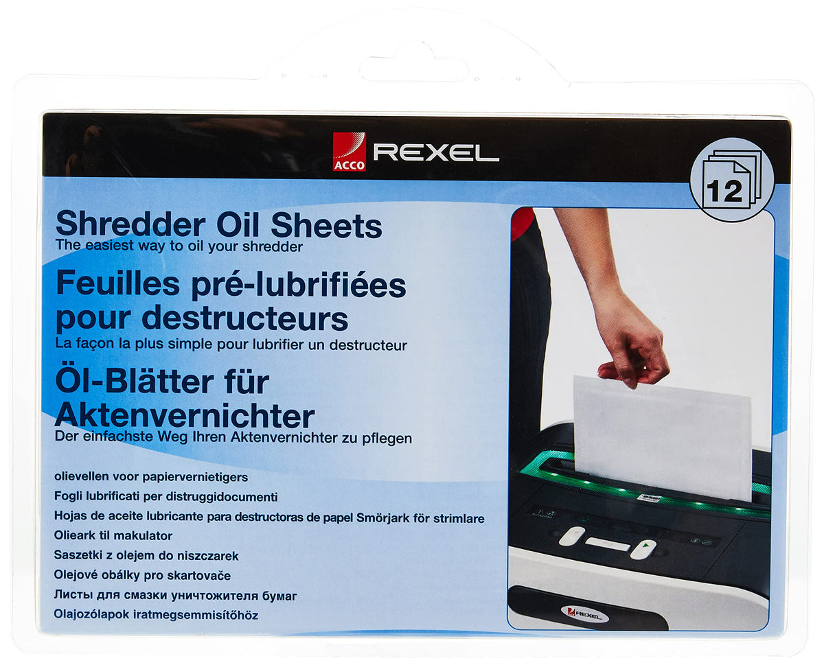 Rexel Shredder Oil Sheets, Pack of 12, A5 Size, Shredder Maintenance, 2101948,Blue
